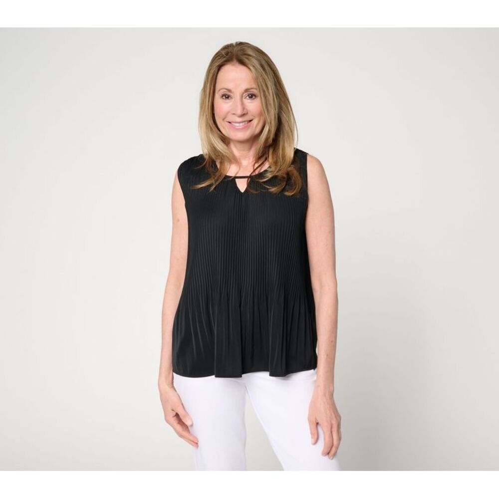BEAUTIFUL by Lawrence Zarian Women's Top Sz L Pleated Sleeveless Black